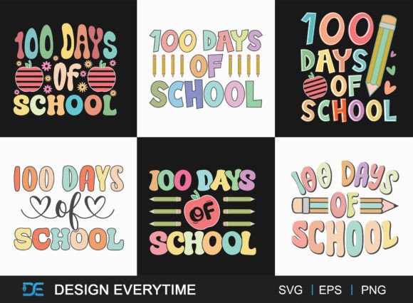 100 Days of School Typography SVG Bundle for T-Shirt Designs and Graphics