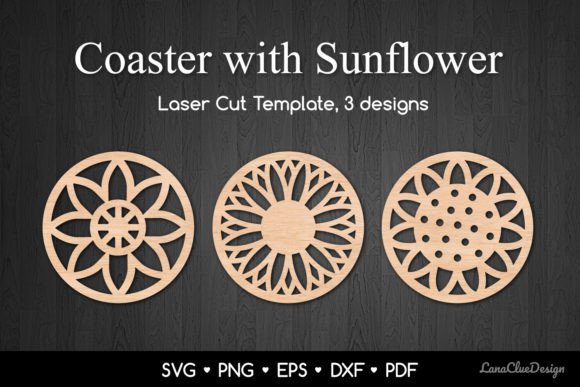 3 Decorative Coasters with Sunflower SVG for Crafts and Graphics