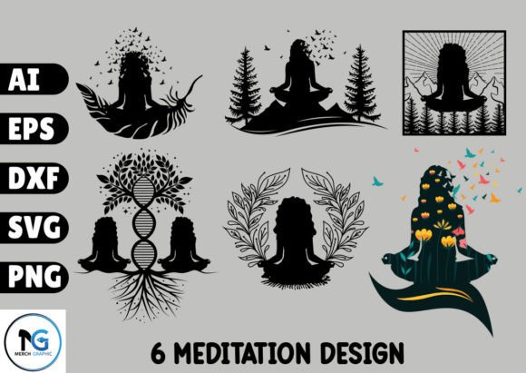 6 Girl Meditation Design SVG Bundle for T-Shirt Designs and Graphics
