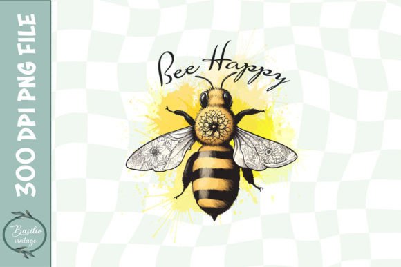 Bee Floral Bee Happy Bee Art PNG for Crafts and Graphics