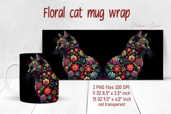 Cat Flowers Mug Wrap Graphics for Crafts