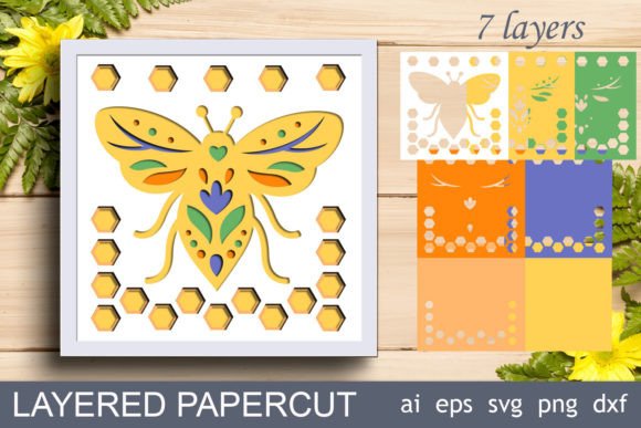Floral Bee Shadow Box SVG for Laser Cutting Projects