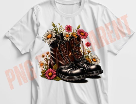 Floral Boots Png for T-Shirt Designs and Graphics