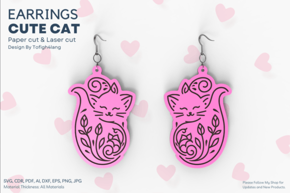 Floral Cat Shaped Earrings Laser Cut Design