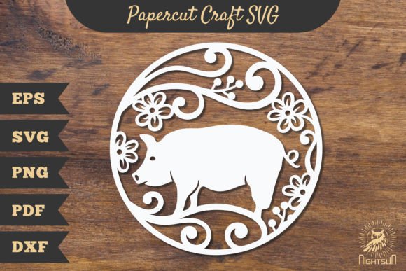 Floral Pig Papercut Craft SVG for Local Business Branding