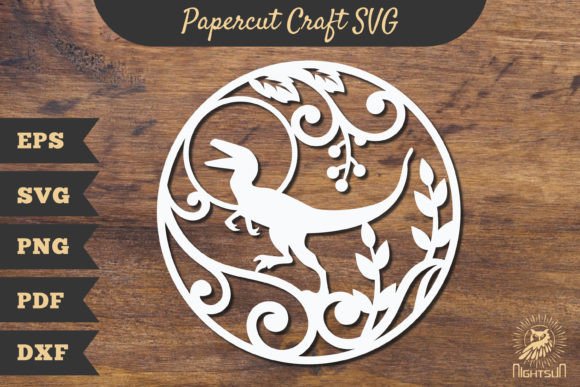 Floral Velociraptor Papercut Craft SVG for Branding and Crafts