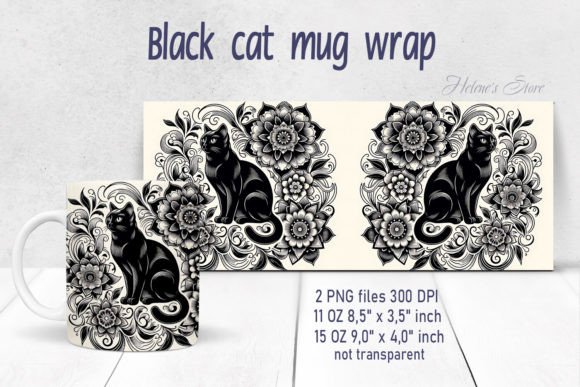 Flowers Black Cat Mug Wrap Sublimation Review