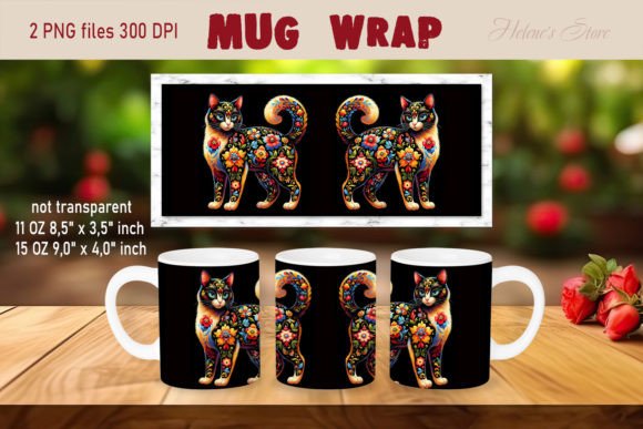 Flowers Cat Mug Wrap Sublimation Designs for Crafts