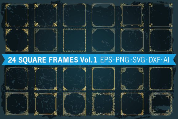 Frames Golden Square Borders Set №3 for Crafts and Graphics