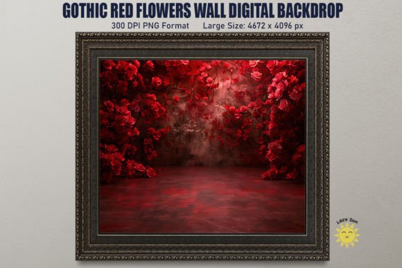 Gothic Red Flowers Wall Digital Backdrop Graphics