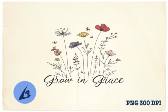 Grow in Grace Faith Jesus Floral PNG Graphics for Crafts