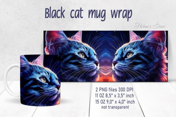 Mystical Cat Mug Wrap Sublimation Design for Crafts and Graphics