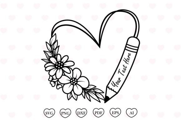 Pencil Flower Heart Svg for Graphics and Print Templates