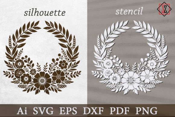 Stencil and Silhouette of the Wreath - A Graphic Design Asset for Crafts