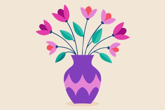 Vase with Pink and Purple Flowers Graphics for Crafts