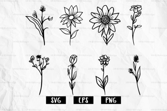 Wildflower Sublimation Set, Flowers SVG for Print Templates and Graphics