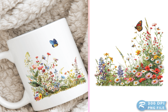 Wildflowers with Winged Animal Clipart for Crafts and Graphics